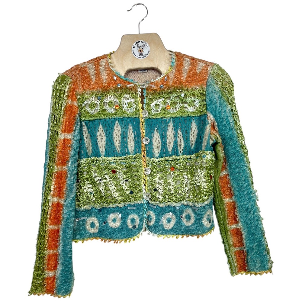 Vintage Sandy Starkman Patchwork Beaded Jacket Xs… - image 1